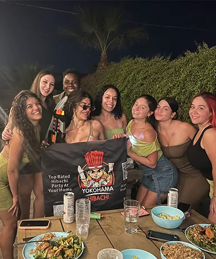 guests enjoying hibachi catering service at a backyard party in phoenix az