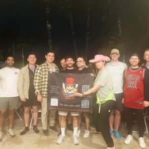 Private hibachi catering service with guests enjoying a home party